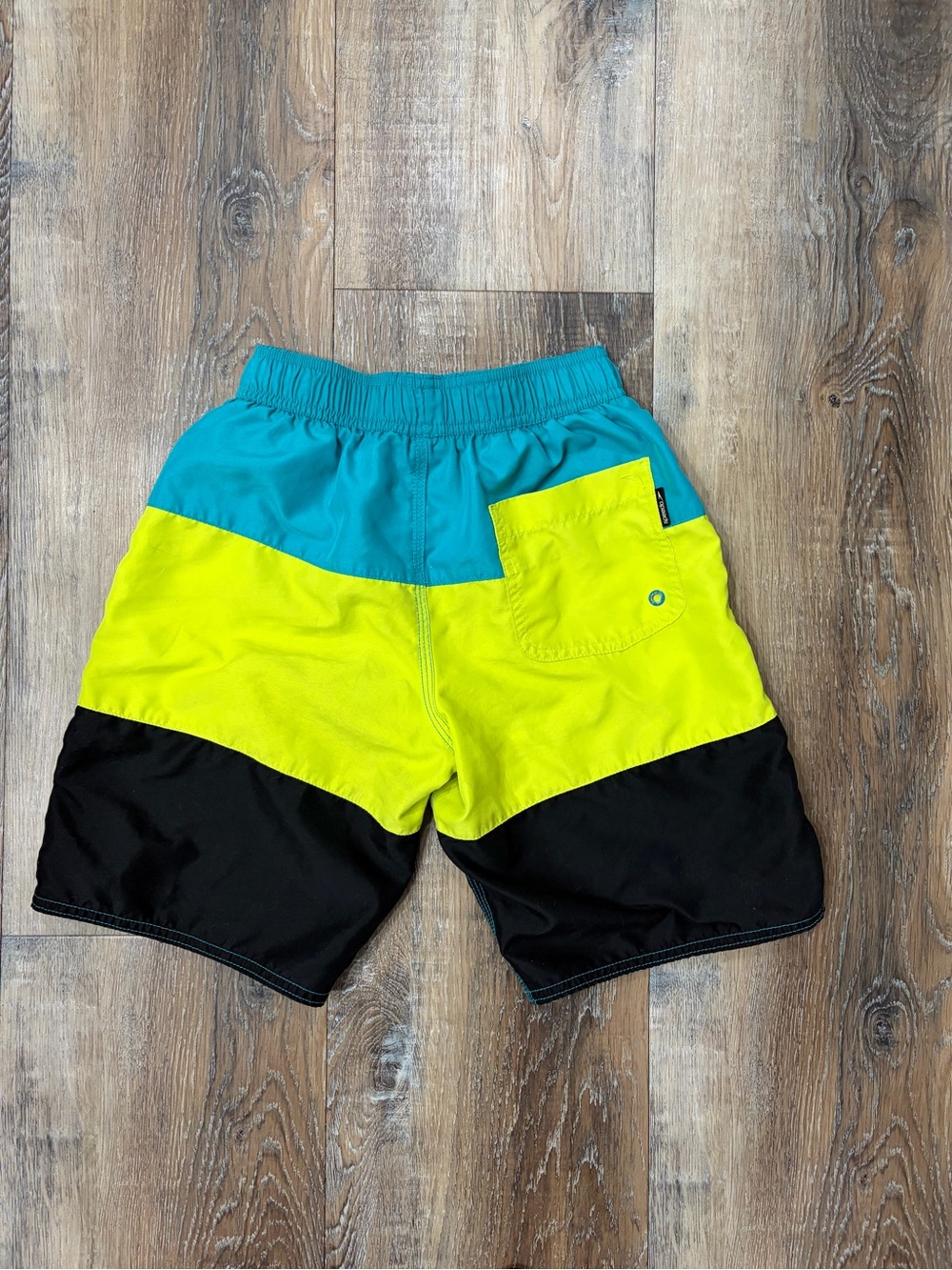 Speedo Colorblock Swim Trunks - Teal, Lime & Black, Boys Medium Sz 10-12 - Picture 2 of 3